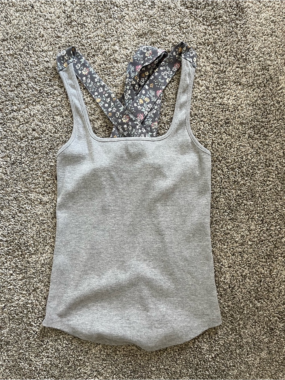 Hem & Thread Grey Tank with Floral Crisscross Straps
